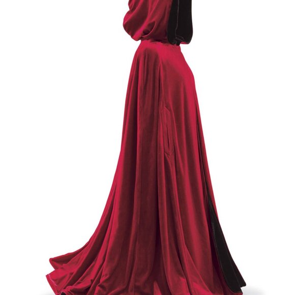 Pyramid Collection Reversible Velvet Cape Red Black Whimsigoth Hooded Gothic - Picture 2 of 3